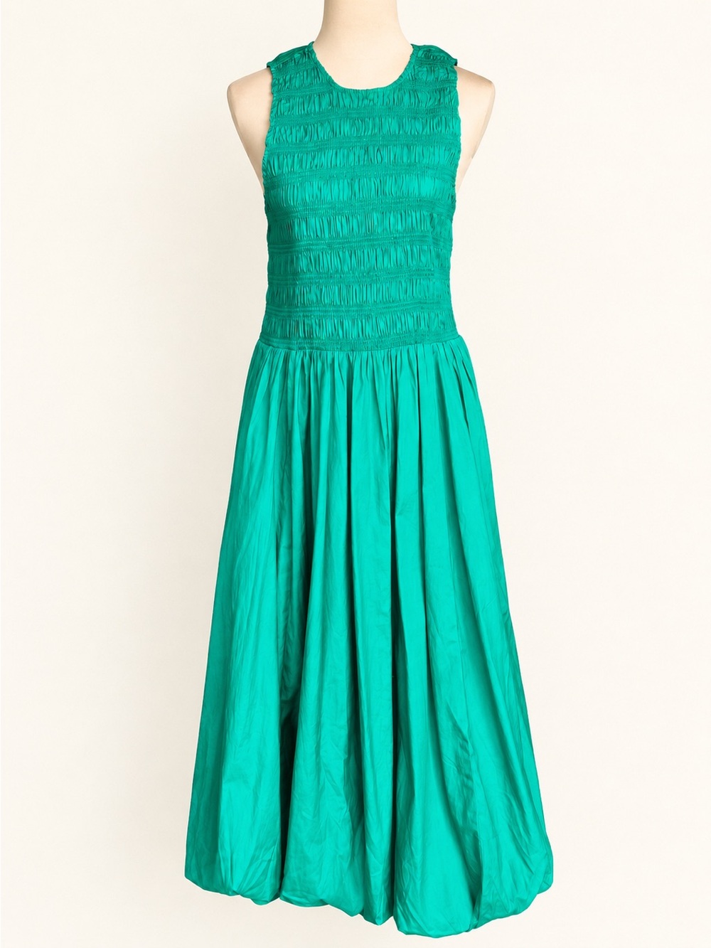 Madewell Green Smocked Bubble Hem Maxi Dress Pockets Cotton L NWT